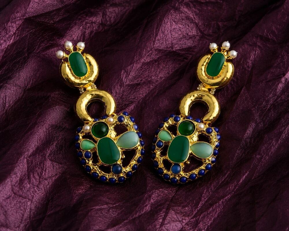 Byzantine Padlock Cabochon Pearl Lock Gold Surreal VTG Boho